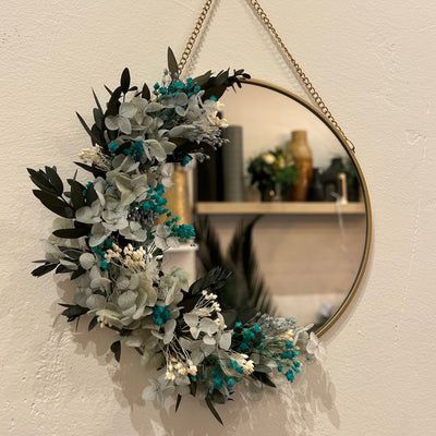 Miroir fleurs stabilisées/éternelles bleu "Rue Pierre Guérin"  | Ateliers Ouchamp