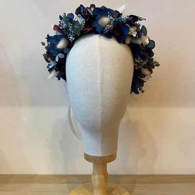 Couronne de tête en fleurs stabilisées bleu et blanc | Ateliers Ouchamp