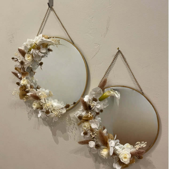 Lot de 2 Miroirs fleuris marron et blanc "Rue Irinée" 