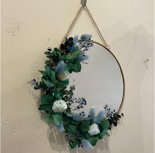 Miroir fleuri bleu et vert "Rue Parrot" 