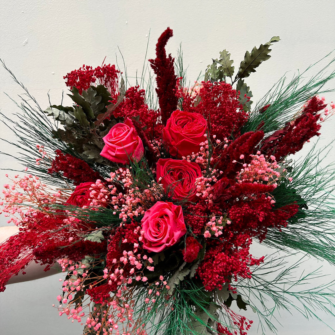 Bouquet de fleurs stabilisées éternelles rouge | Ateliers Ouchamp