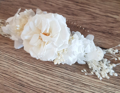 Le peigne stabilisé éternel blanc est composé de Rose, Hortensia, Broom. Vue de côté