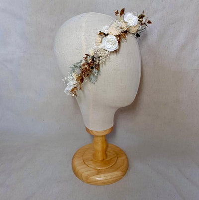 Couronne de tête en fleurs stabilisées éternelles blanche | Ateliers Ouchamp