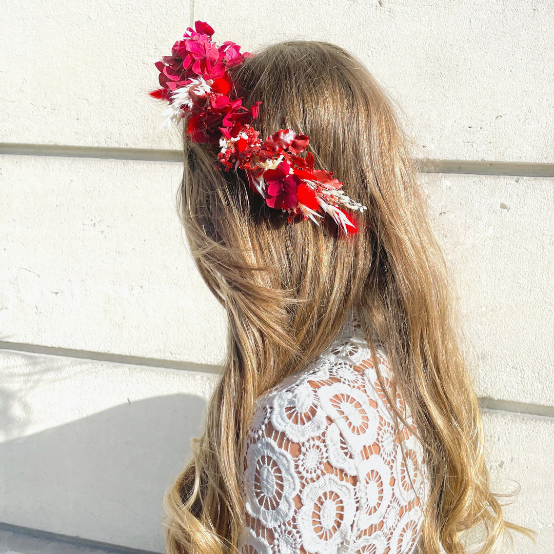 Couronne de tête en fleurs stabilisées éternelles rouge | Ateliers Ouchamp